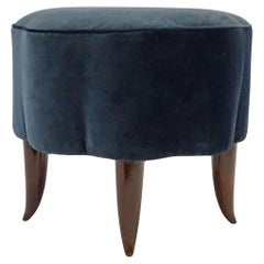 Italian Art Deco Single Stool in Lacquered Wood and Blue Velvet