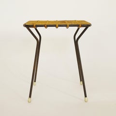 Italian 1950s Stool in Black Tubular Metal with Intertwined Bamboo Seat
