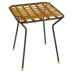 Italian 1950s Stool in Black Tubular Metal with Intertwined Bamboo Seat