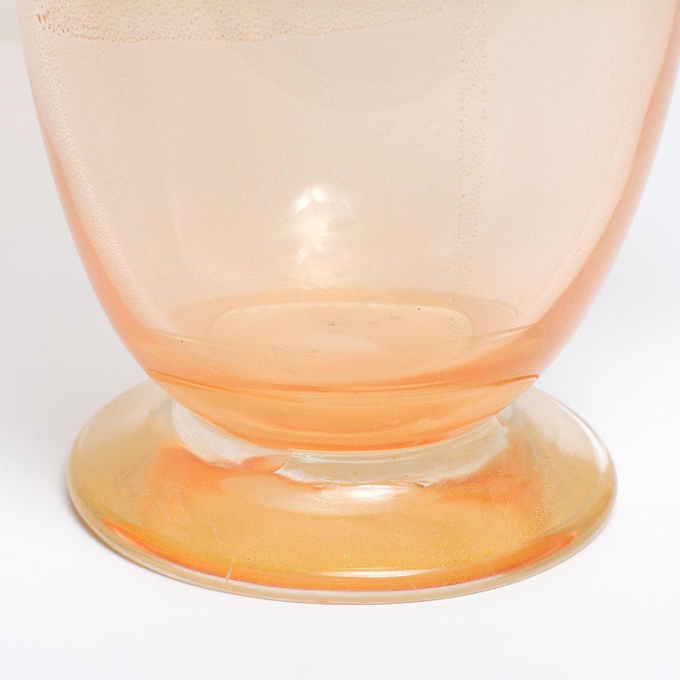Italian 1950s Tall Peach Colored Vase with Decorative Blue