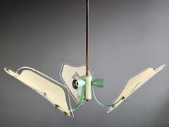 Italian 1950s Three-Light Lacquered Metal and Decorated Glass Shades Chandelier