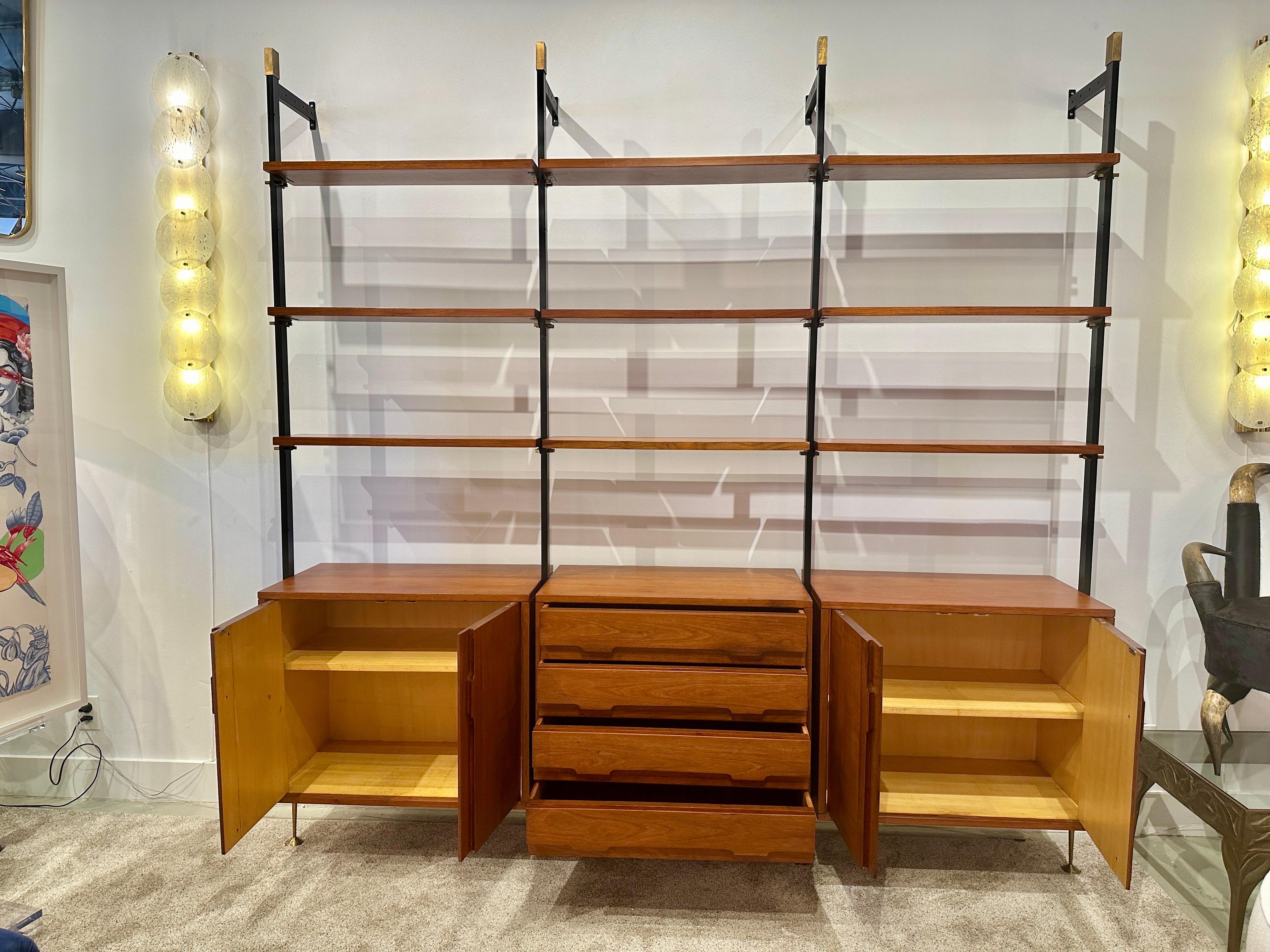 Mid-Century Modern Italian 1950's Three-Section Cabinet and Shelving System