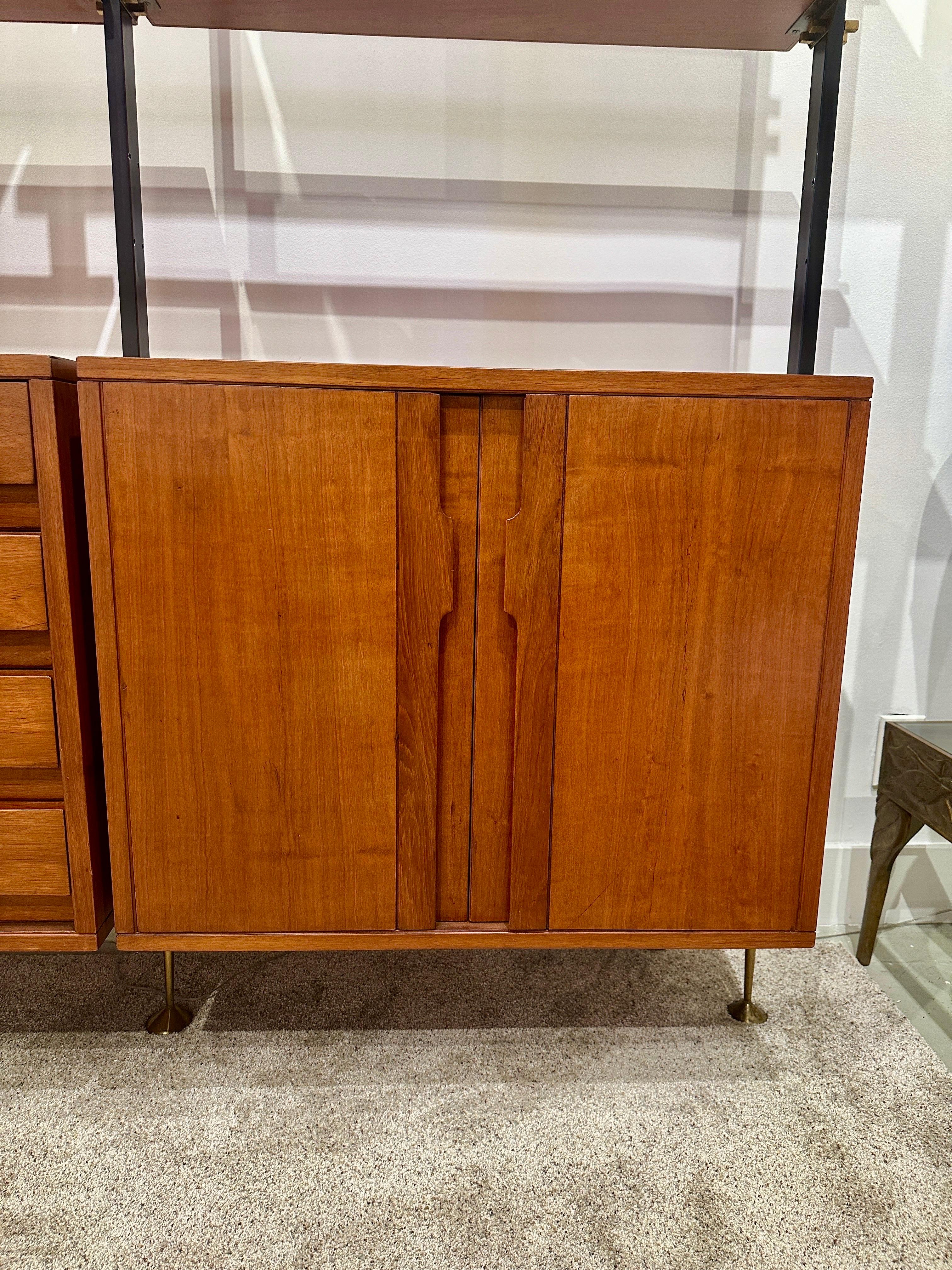 Mid-20th Century Italian 1950's Three-Section Cabinet and Shelving System