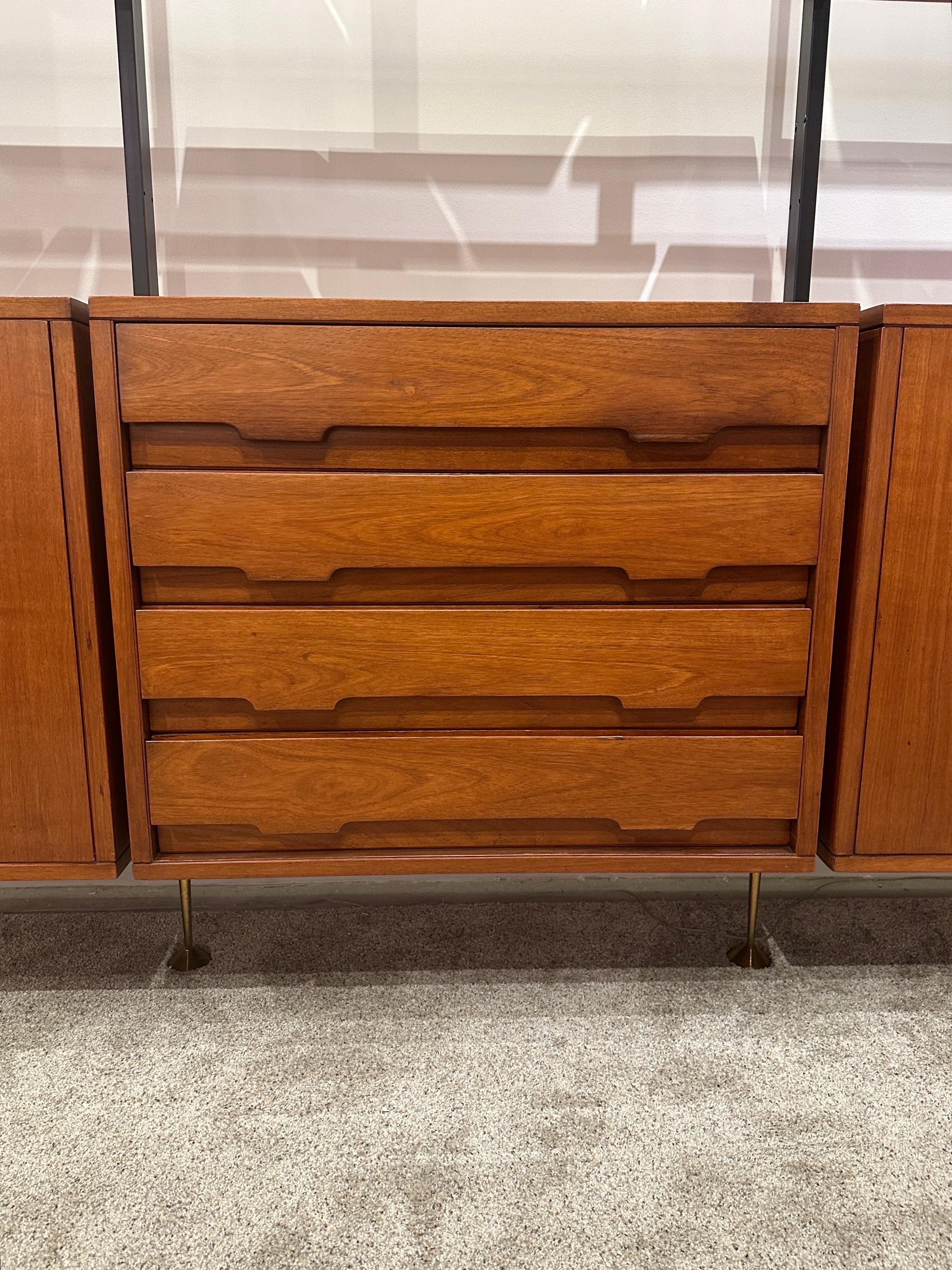 Metal Italian 1950's Three-Section Cabinet and Shelving System