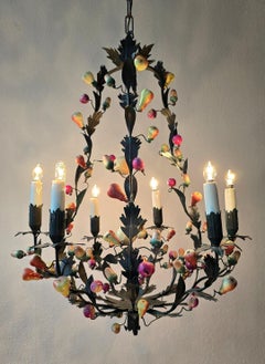 Italian 1950s Tole Fruit Chandelier, Florentine Hollywood Regency Style