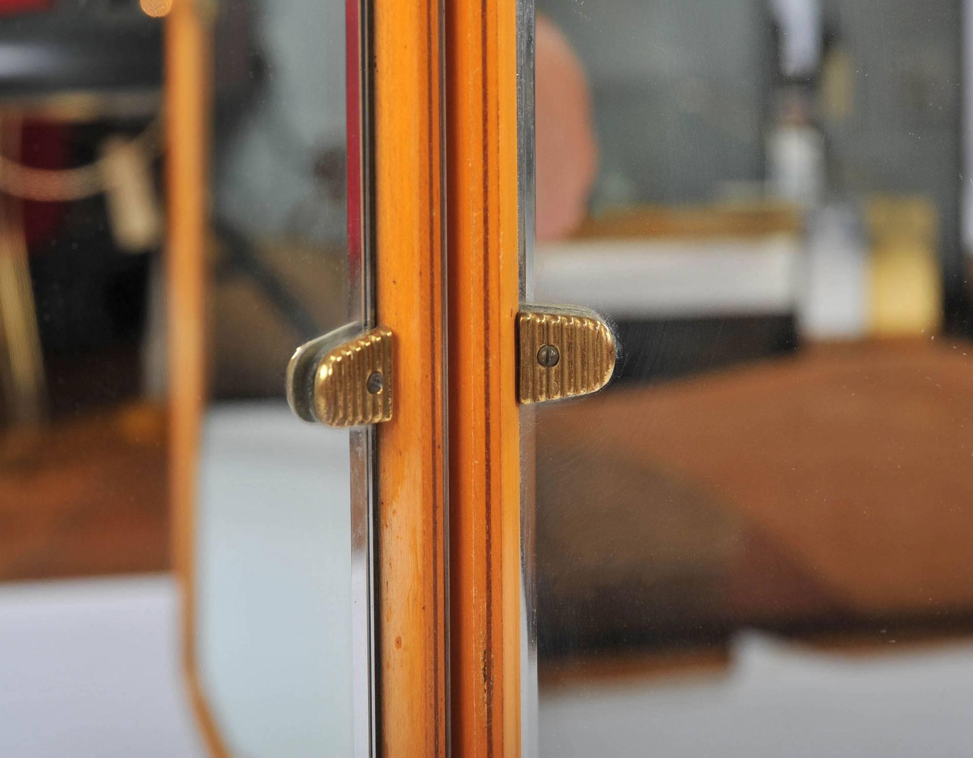 Mid-Century Modern Large Italian, 1950s fruitwood Triptych wall  Mirror