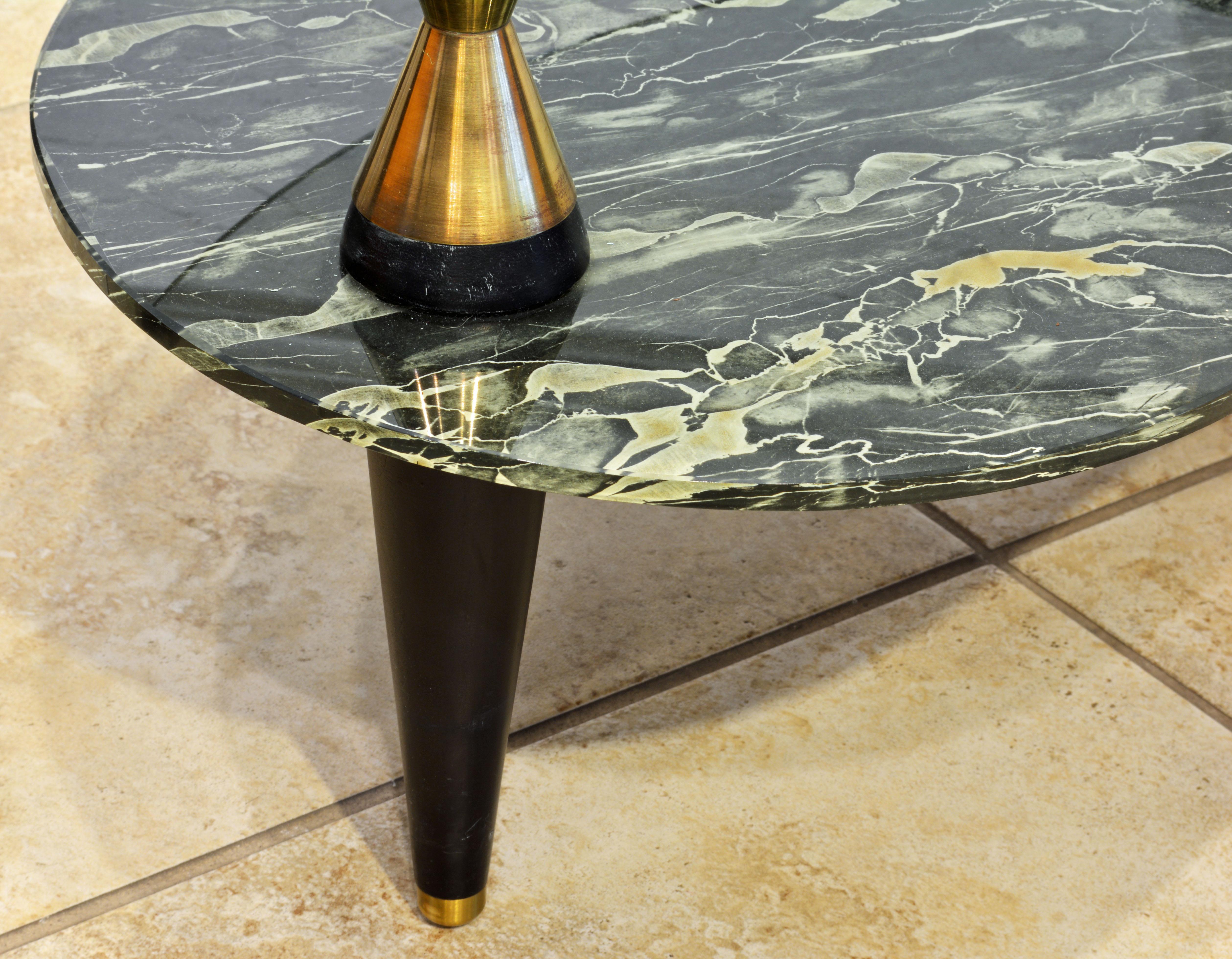 20th Century Italian 1950s Two-Tier Kidney Shape Glass Sofa Table with Art Deco Style Legs