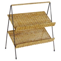 Italian 1950s two tier wicker magazine rack.