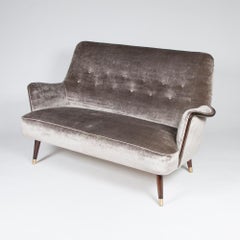 Italian 1950s Velvet Suite Comprising of a Sofa & a Pair of Armchairs