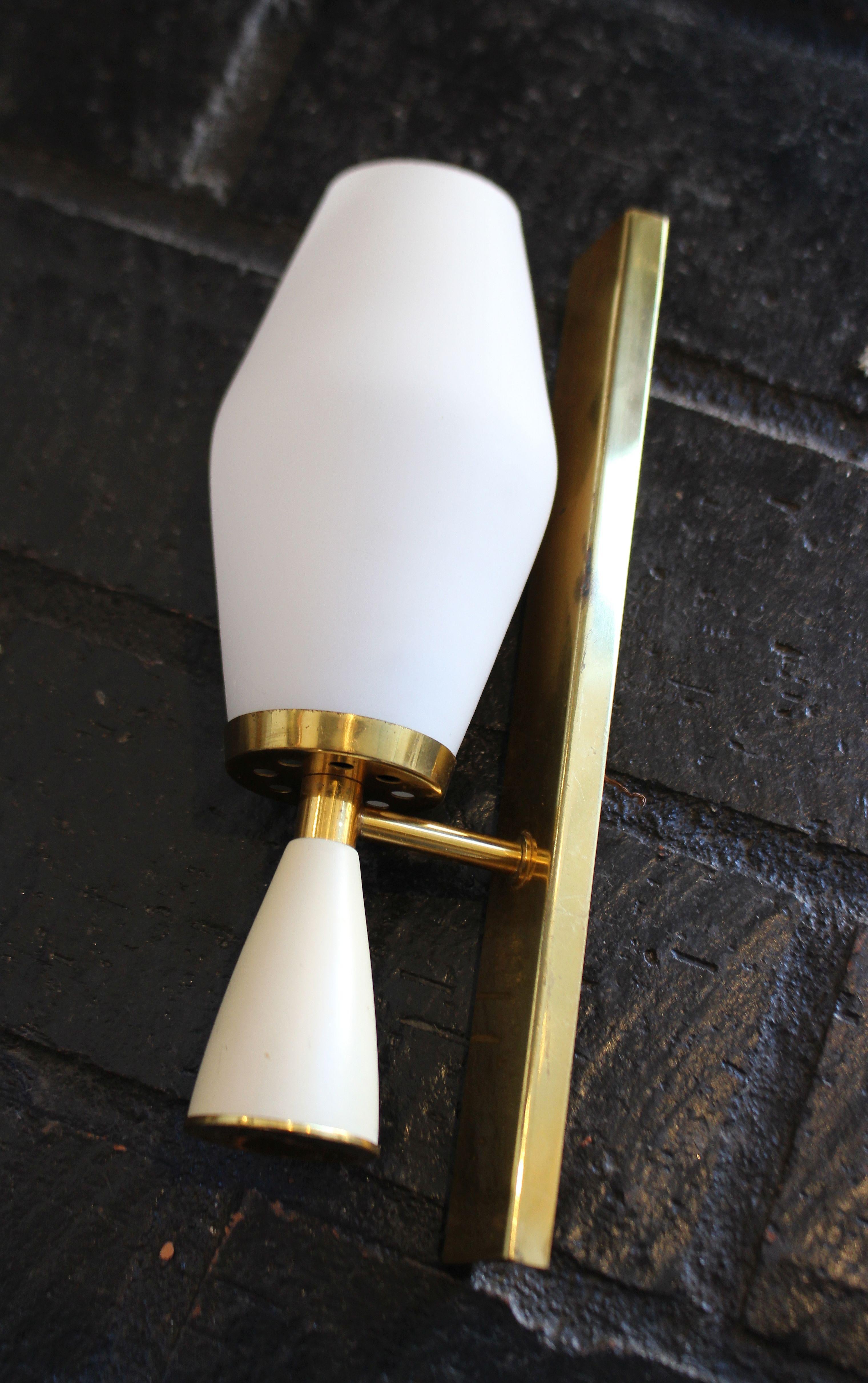 Brass and white glass wall light, Italy, 1950s.