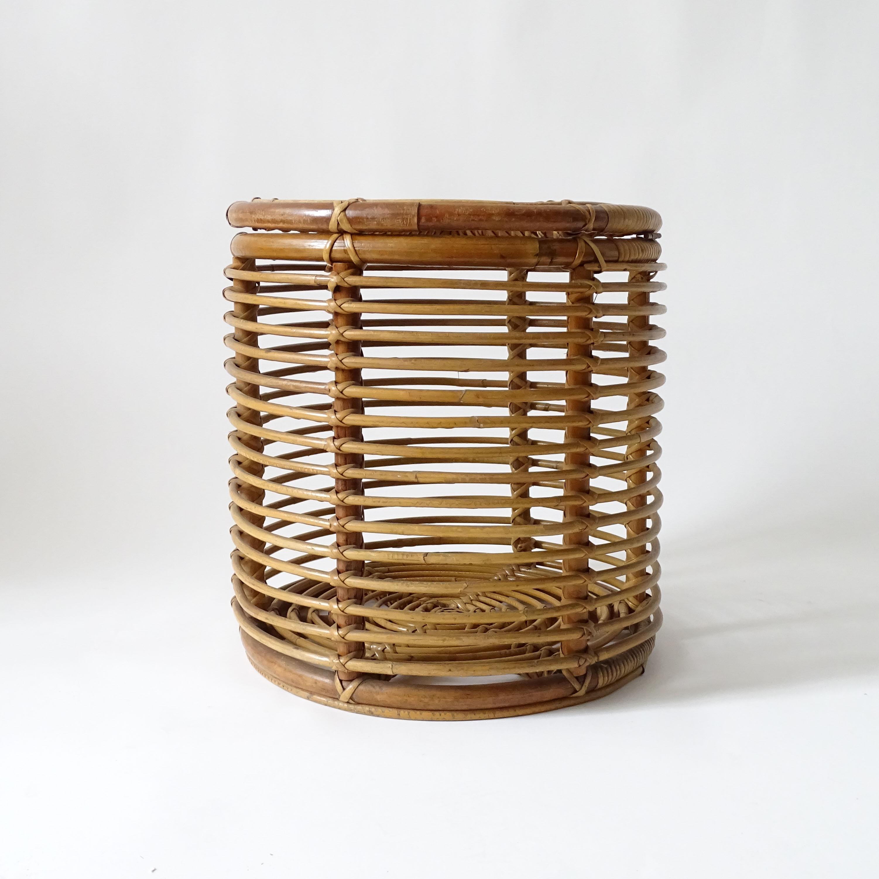 Italian 1950s Wicker and Bamboo Basket with Lid.
