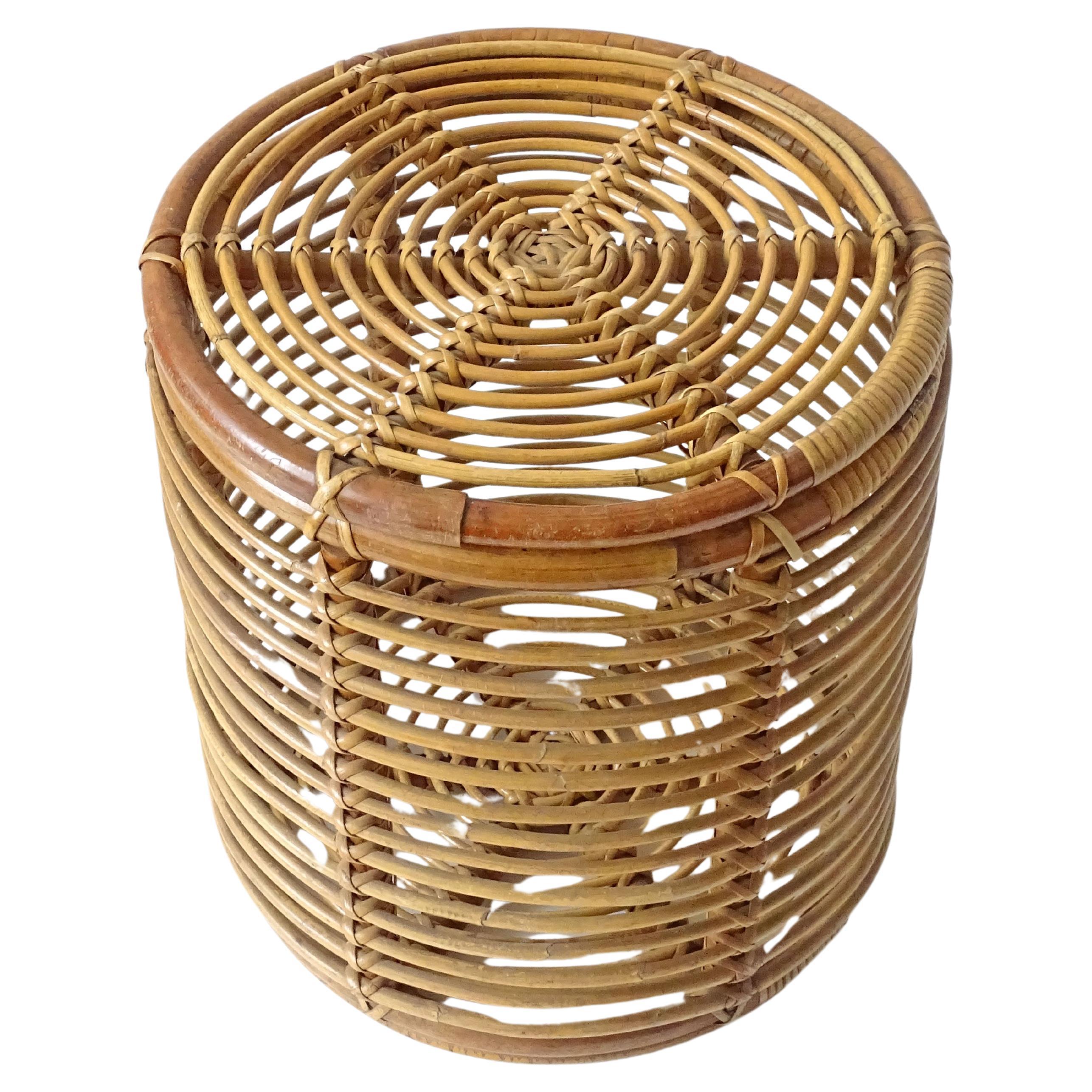 Italian 1950s Wicker and Bamboo Basket with Lid For Sale