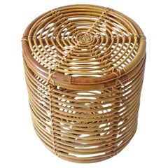 Vintage Italian 1950s Wicker and Bamboo Basket with Lid