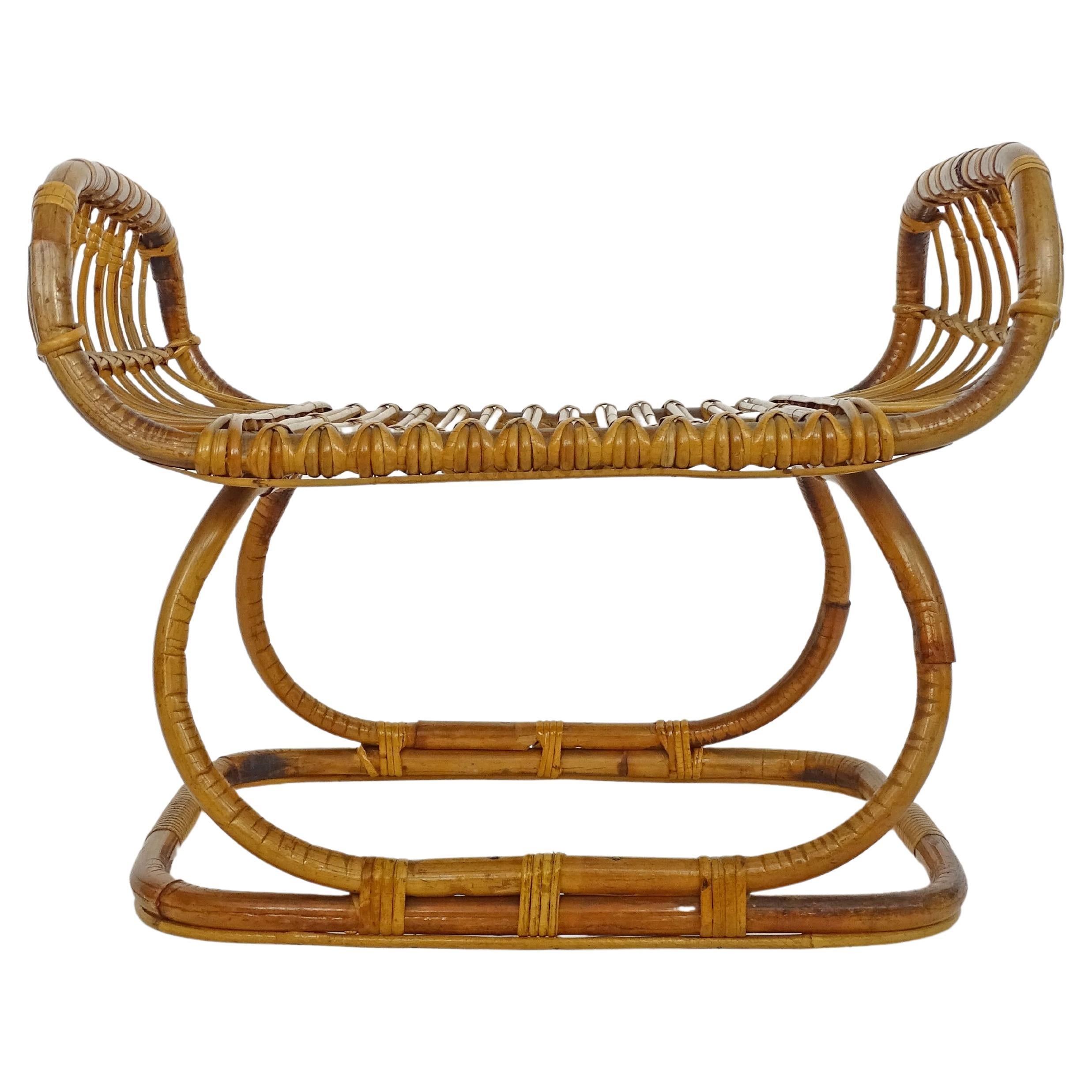 MidCentury Modern Bamboo and Wicker Stool 1950s Italy For Sale at