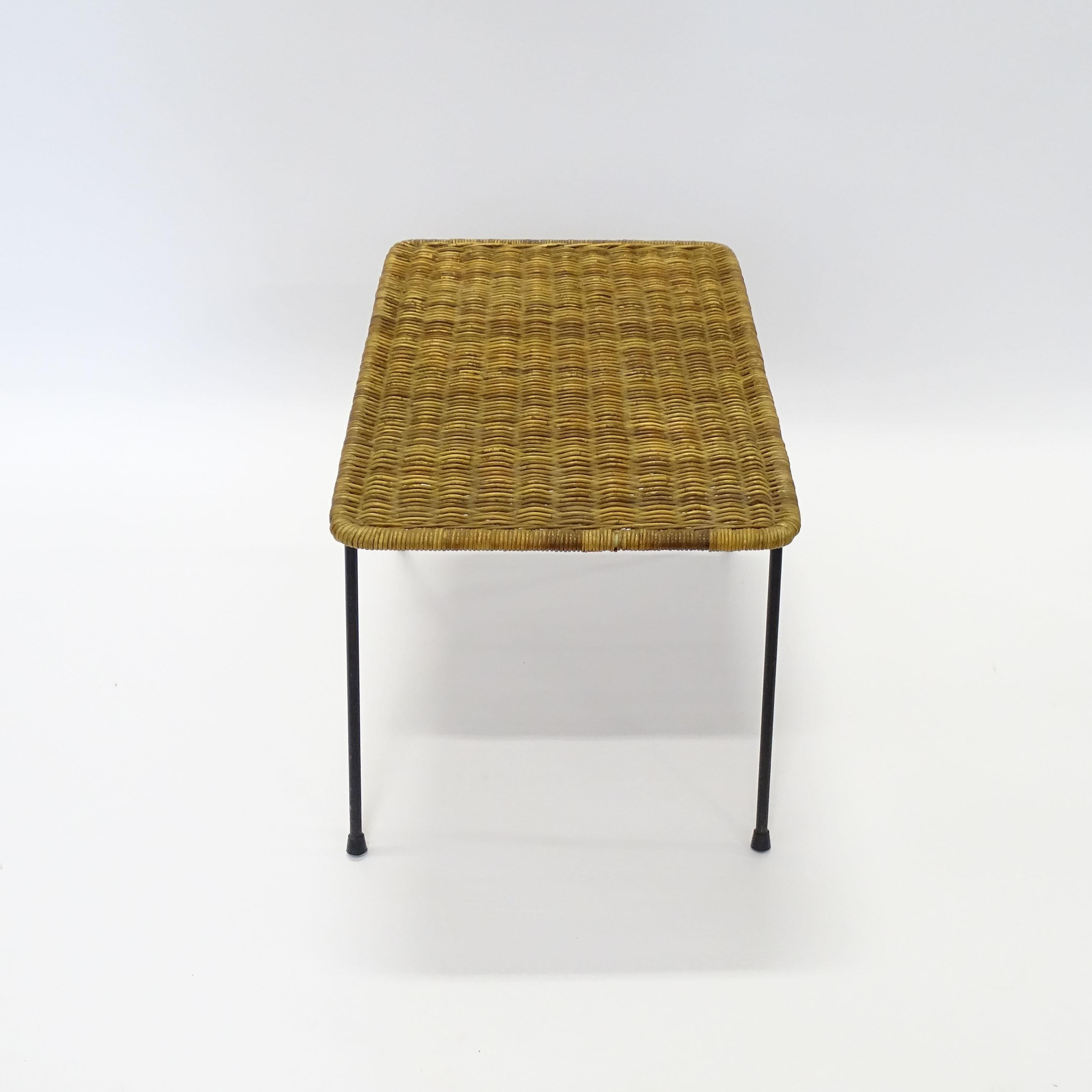 Mid-20th Century Italian 1950s Wicker and Metal Coffee Table For Sale