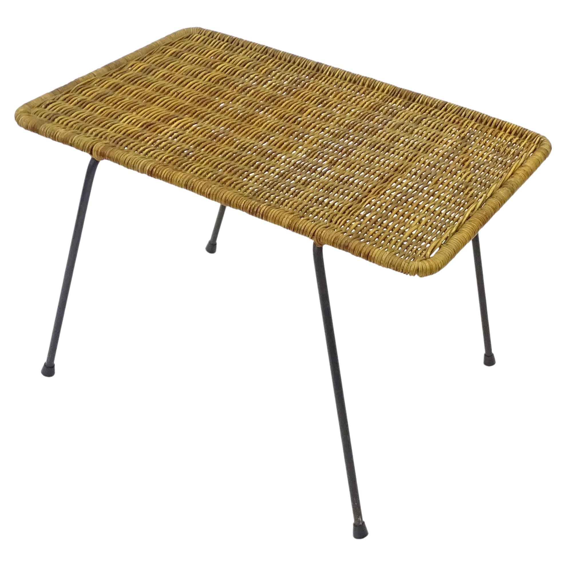 Italian 1950s Wicker and Metal Coffee Table For Sale