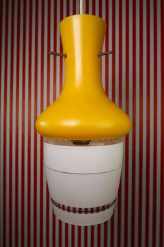 Italian Mid-Century Modern Glass Pendant Light, Yellow & White, 1950s