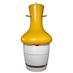 Italian Modern 1950s Yellow, White Glass Pendant