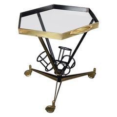 Italian 1960 Brass and Glass Bar Trolley
