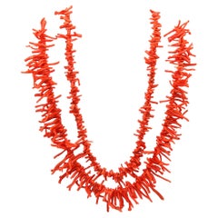 Vintage Italian 1960 Double Strands Roots Coral Necklace Mount in Yellow Gold