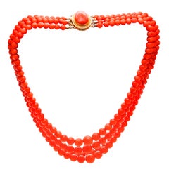 Italian 1960 Four Strands Graduated Coral Necklace Mount in 18kt Yellow Gold