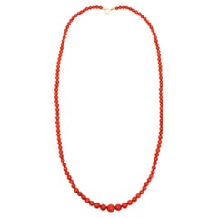 Vintage Italian 1960 Mid Century Necklace 18Kt Gold Graduated Red Sardinian Coral Beats