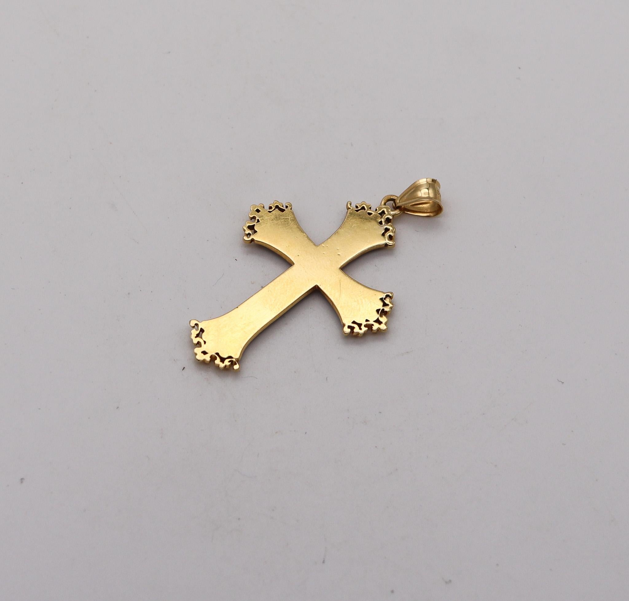 Italian 1960 Neo Gothic Black Enameled Cross In Solid 18Kt Yellow Gold In Excellent Condition For Sale In Miami, FL