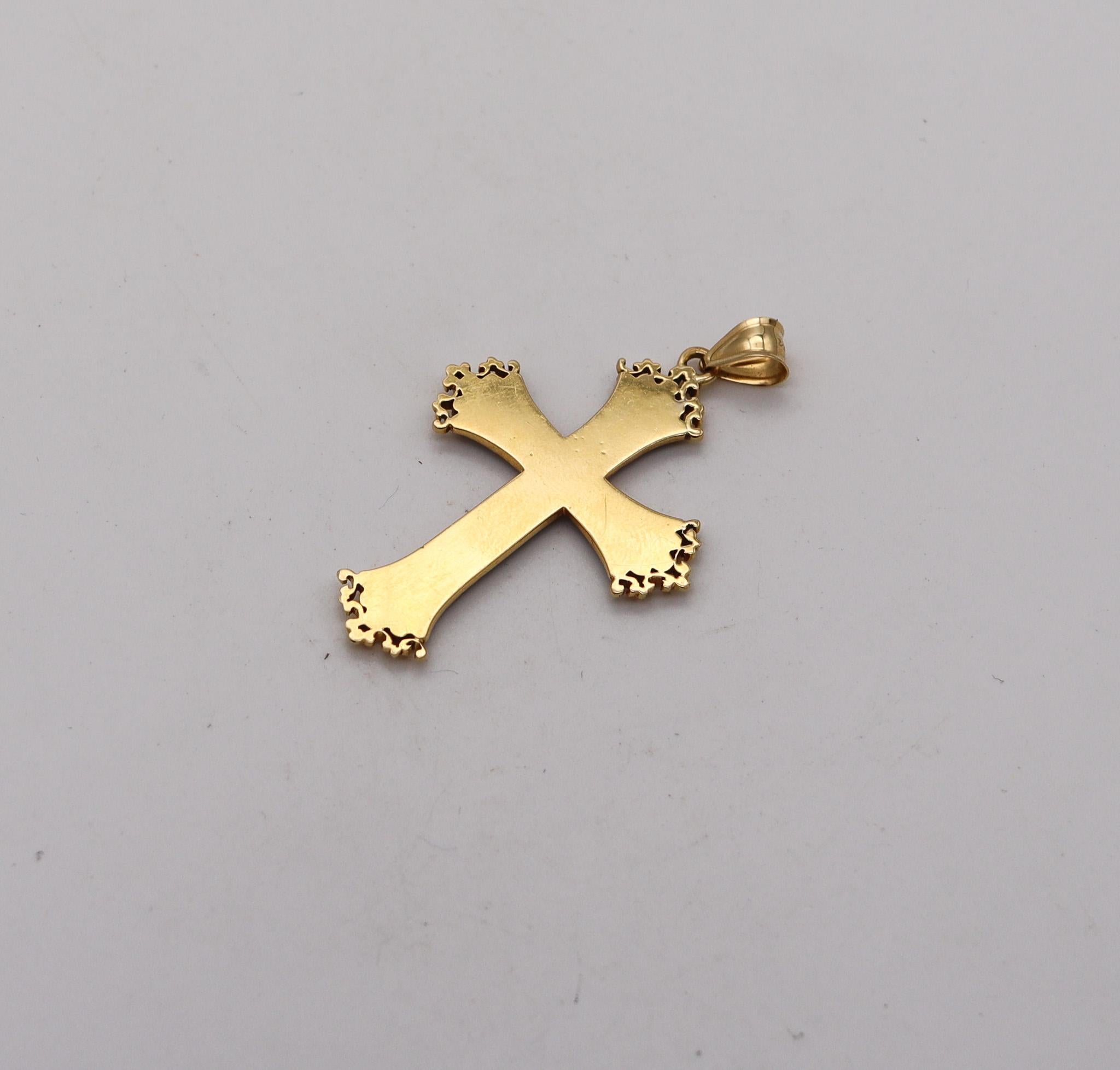 Italian 1960 Neo Gothic Black Enameled Cross In Solid 18Kt Yellow Gold In Excellent Condition In Miami, FL