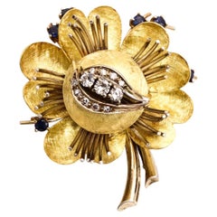 Colgante Convertible Retro Italiano 1960 de Oro de 18 Kt con Diamantes y Zafiros