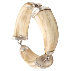 ITALIAN 1960 Retro-Modernist Carved Bracelet In .925 Sterling Silver