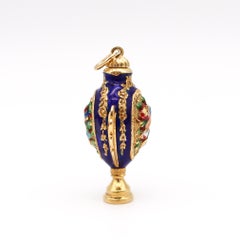 Italian 1960 Venetian Enameled Pendant Amphora Bottle for Perfume in 18kt Gold