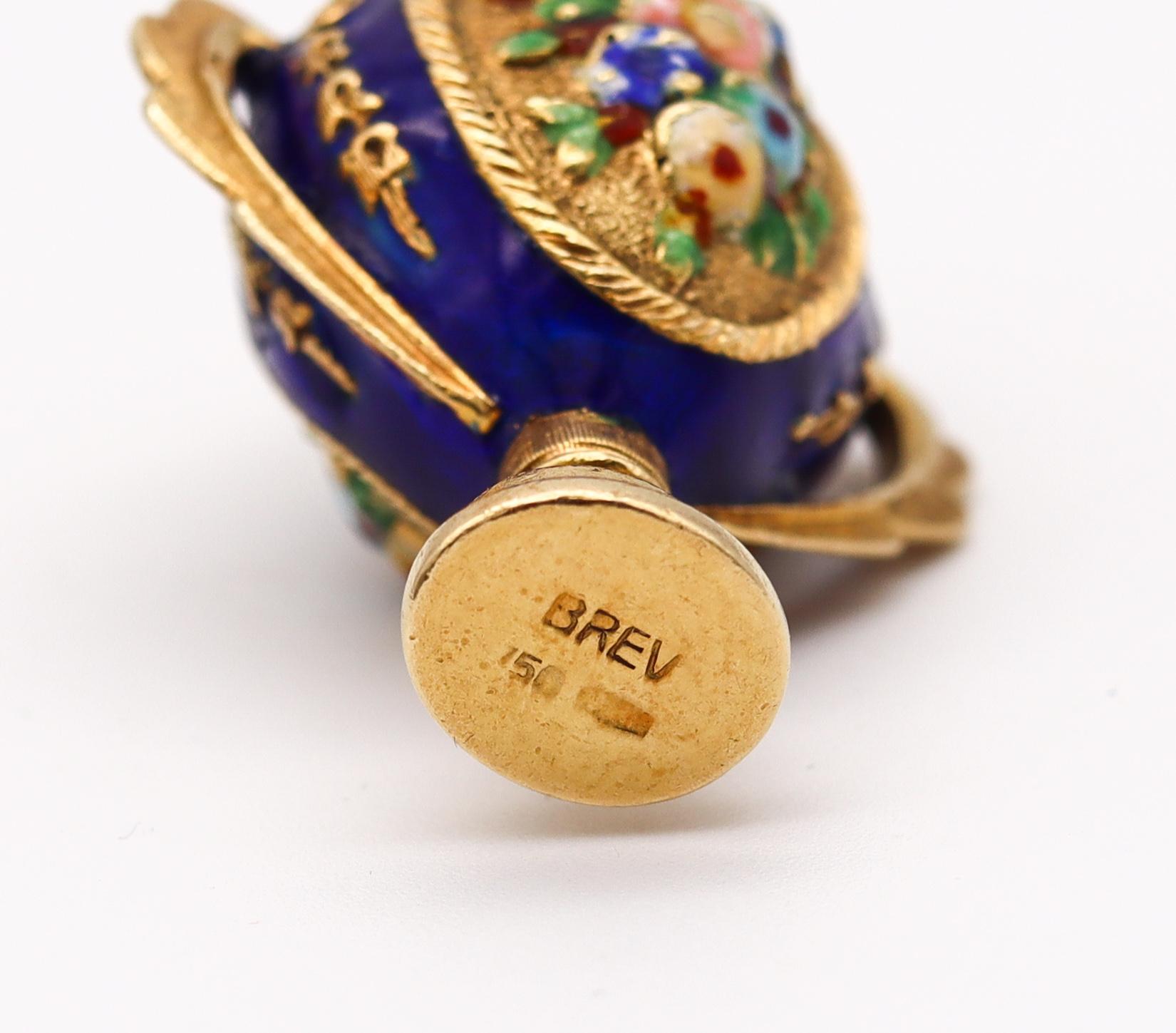 Women's or Men's Italian 1960 Venetian Enameled Pendant Amphora Bottle for Perfume in 18kt Gold For Sale