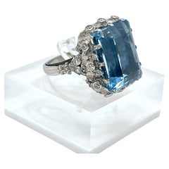 Italian 1960s 20.00ct+ Brazilian Santa Maria Aquamarine Diamond Ring in 18k Whit