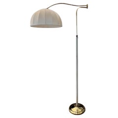Retro Italian 1960s Adjustable Floor Lamp with a Cream Leather Trim
