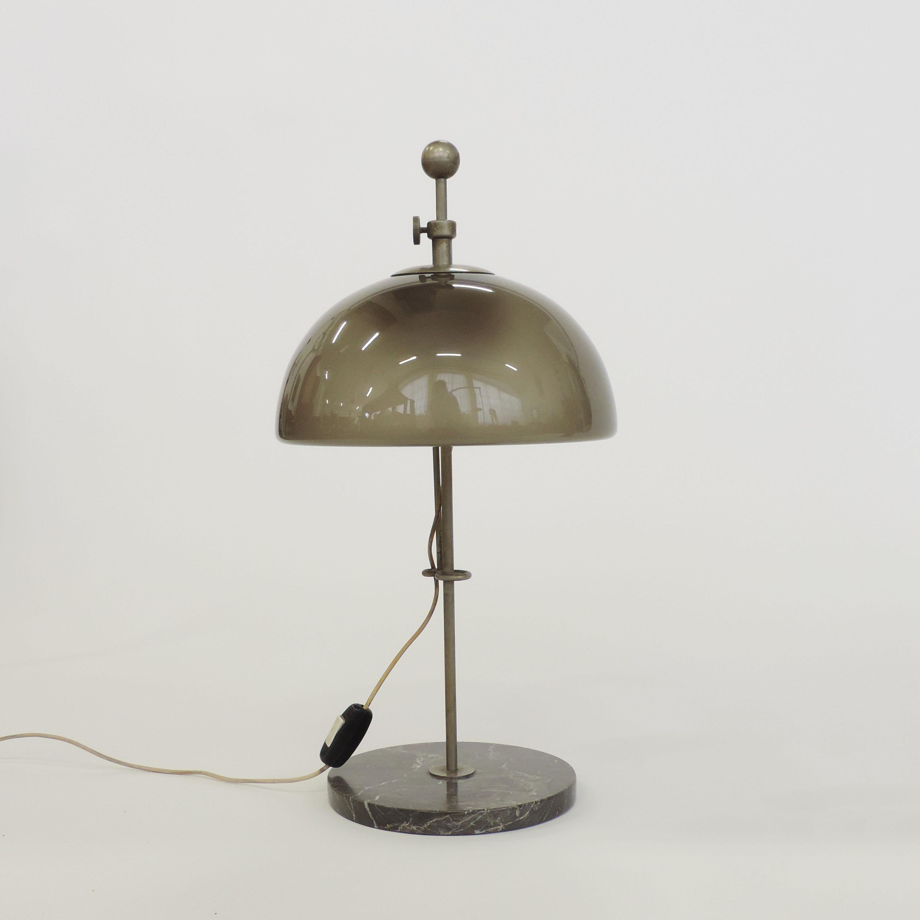 Italian 1960s Adjustable Table Lamp in Grey Glass, Marble and Nickel In Good Condition In Milan, IT