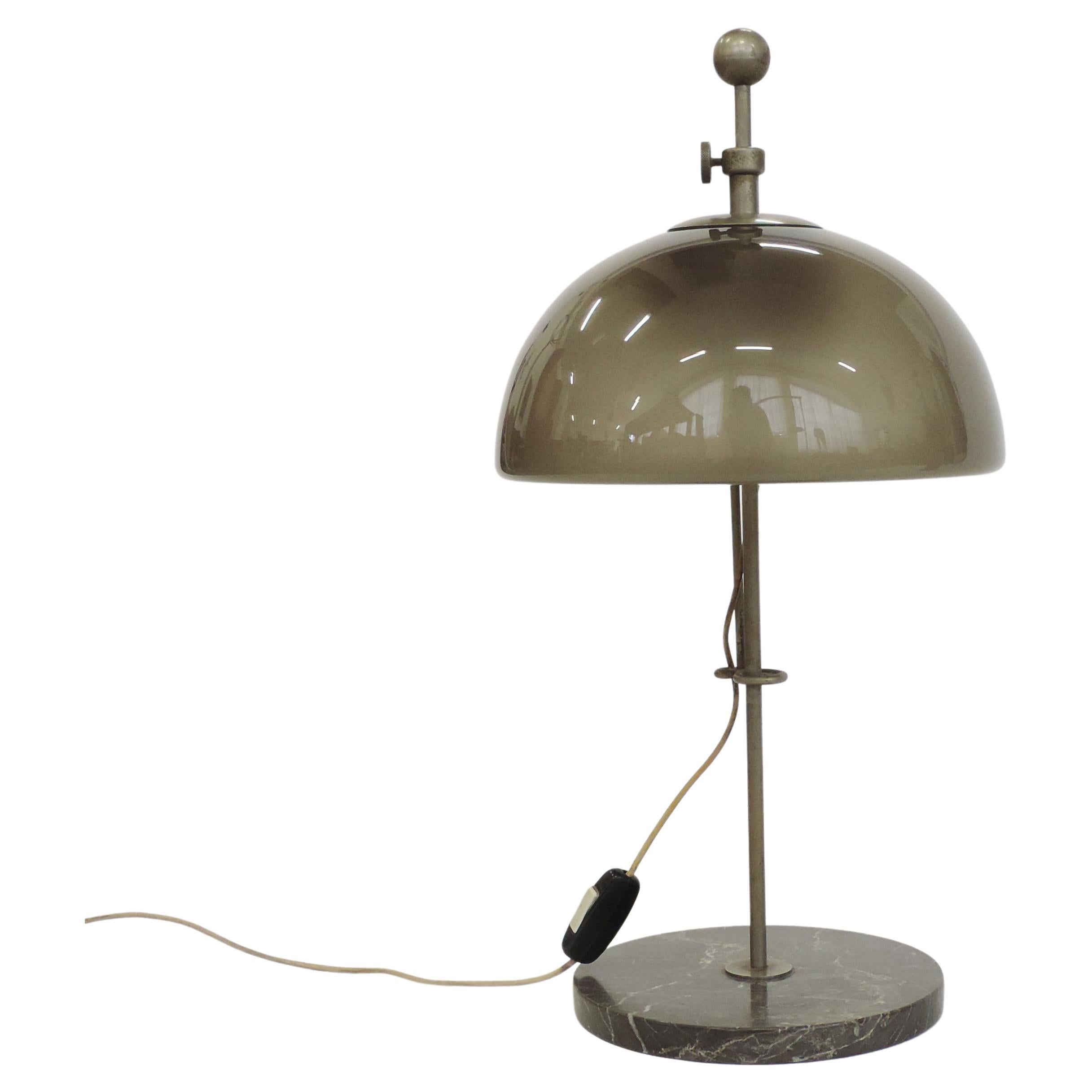 Italian 1960s Adjustable Table Lamp in Grey Glass, Marble and Nickel