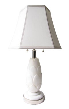 Italian 1960s Carved Alabaster Acanthus Form Lamps