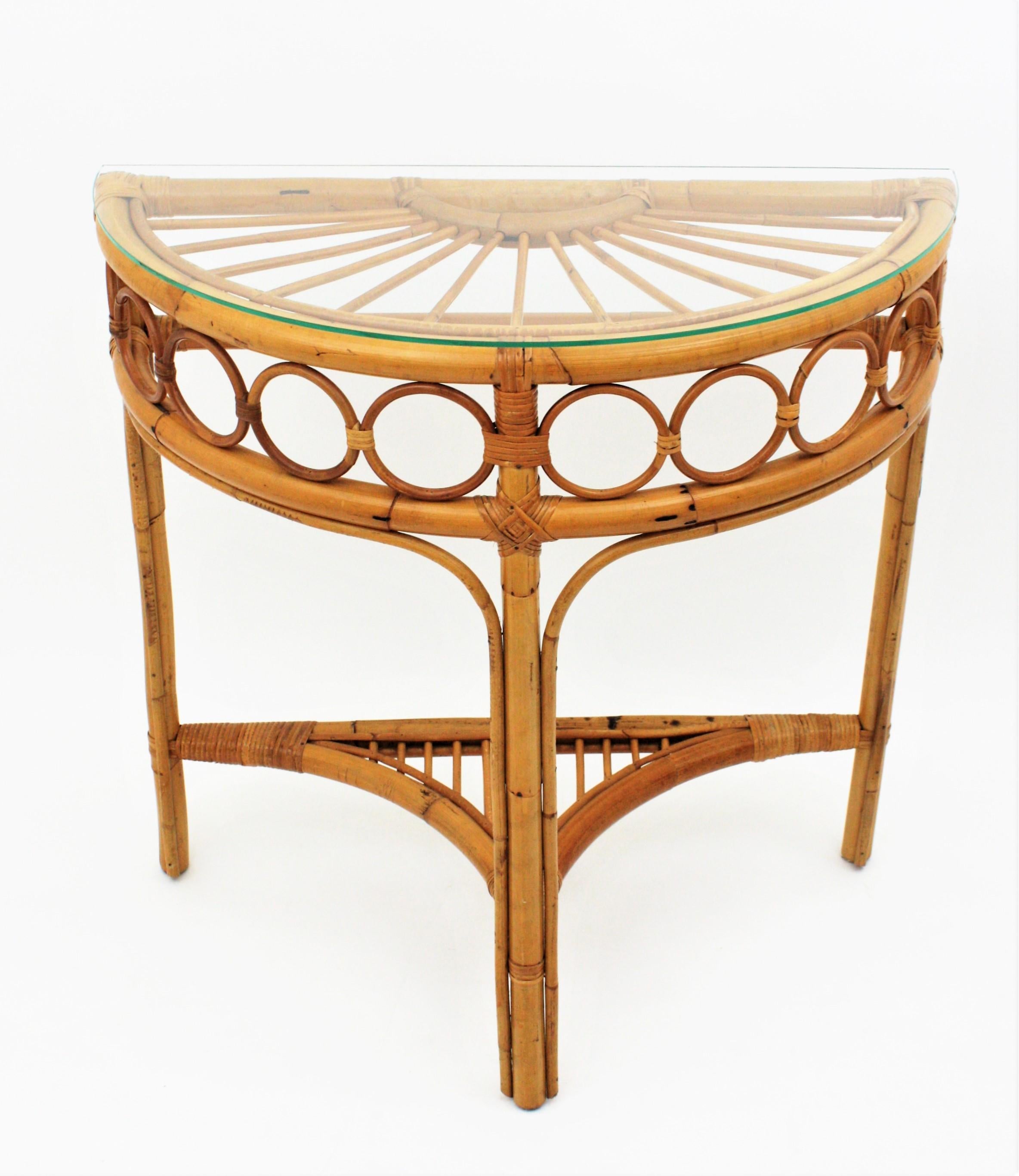 Italian Modernist Bamboo and Rattan Arched Console, 1960s 5