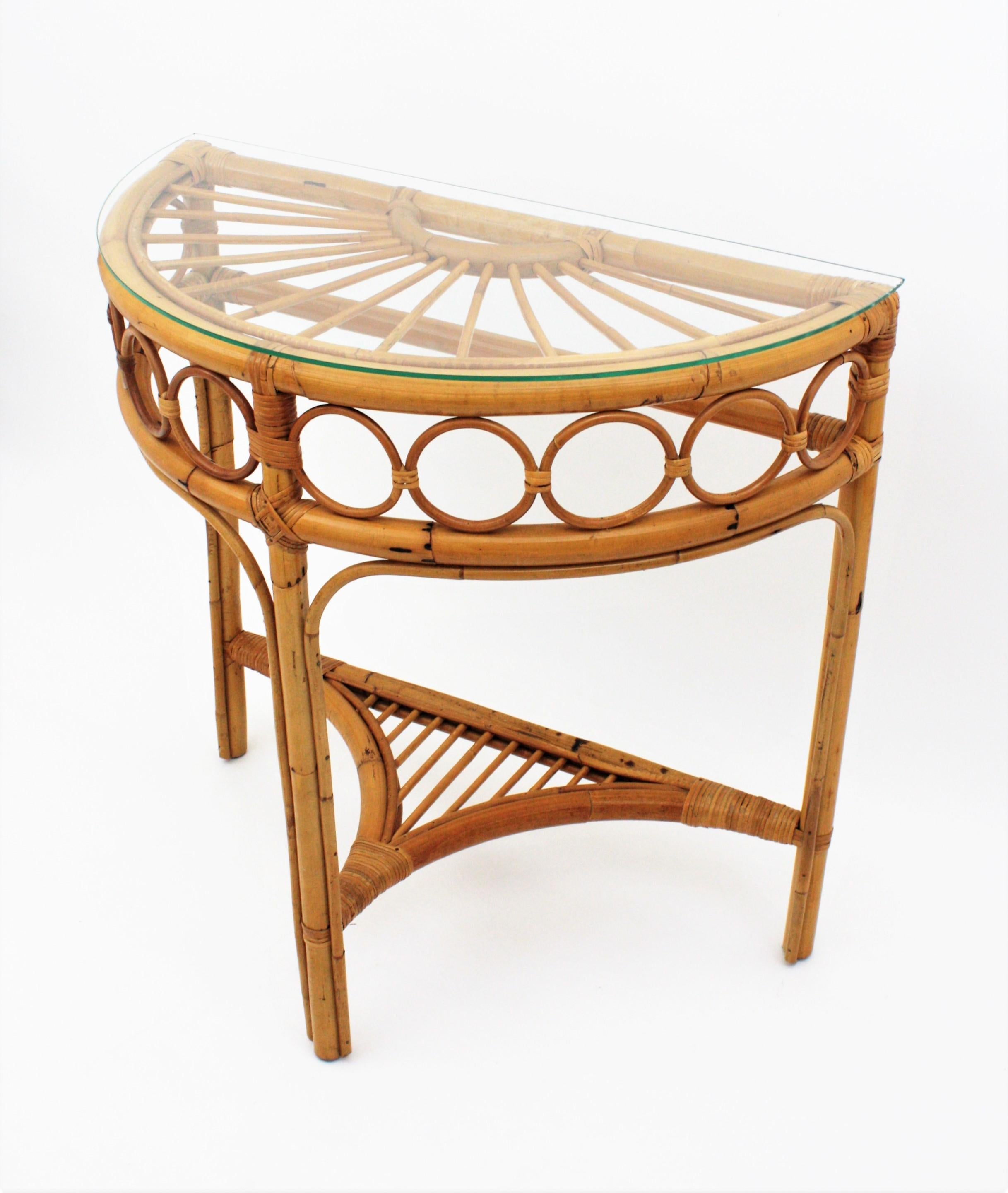 Italian Modernist Bamboo and Rattan Arched Console, 1960s 6