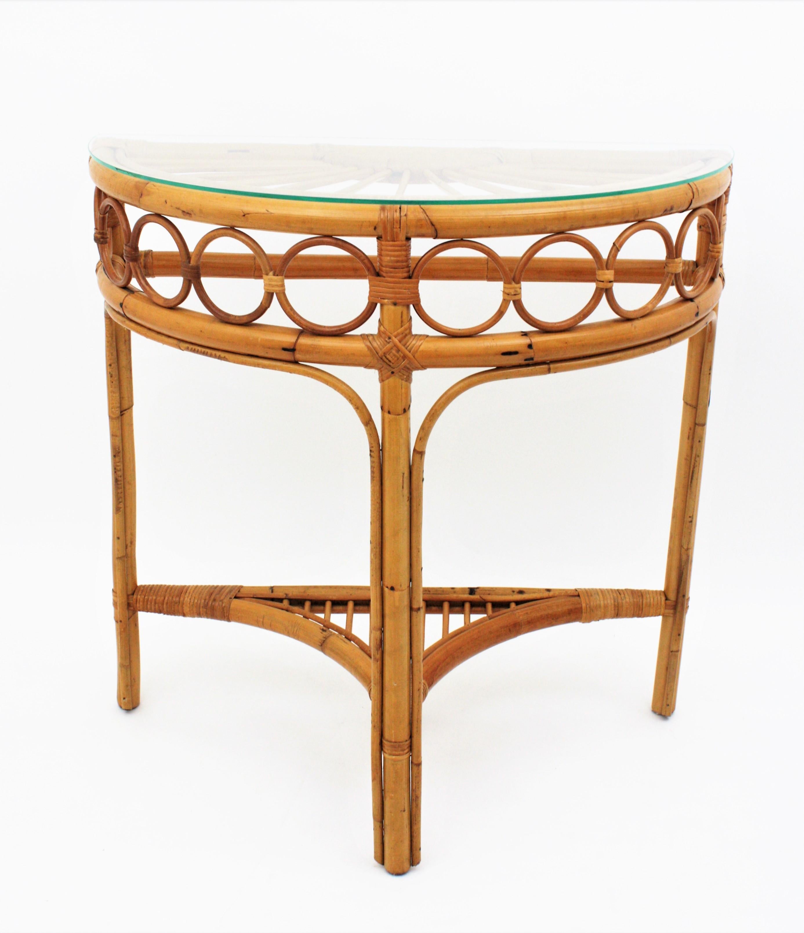 Italian Modernist Bamboo and Rattan Arched Console, 1960s 7