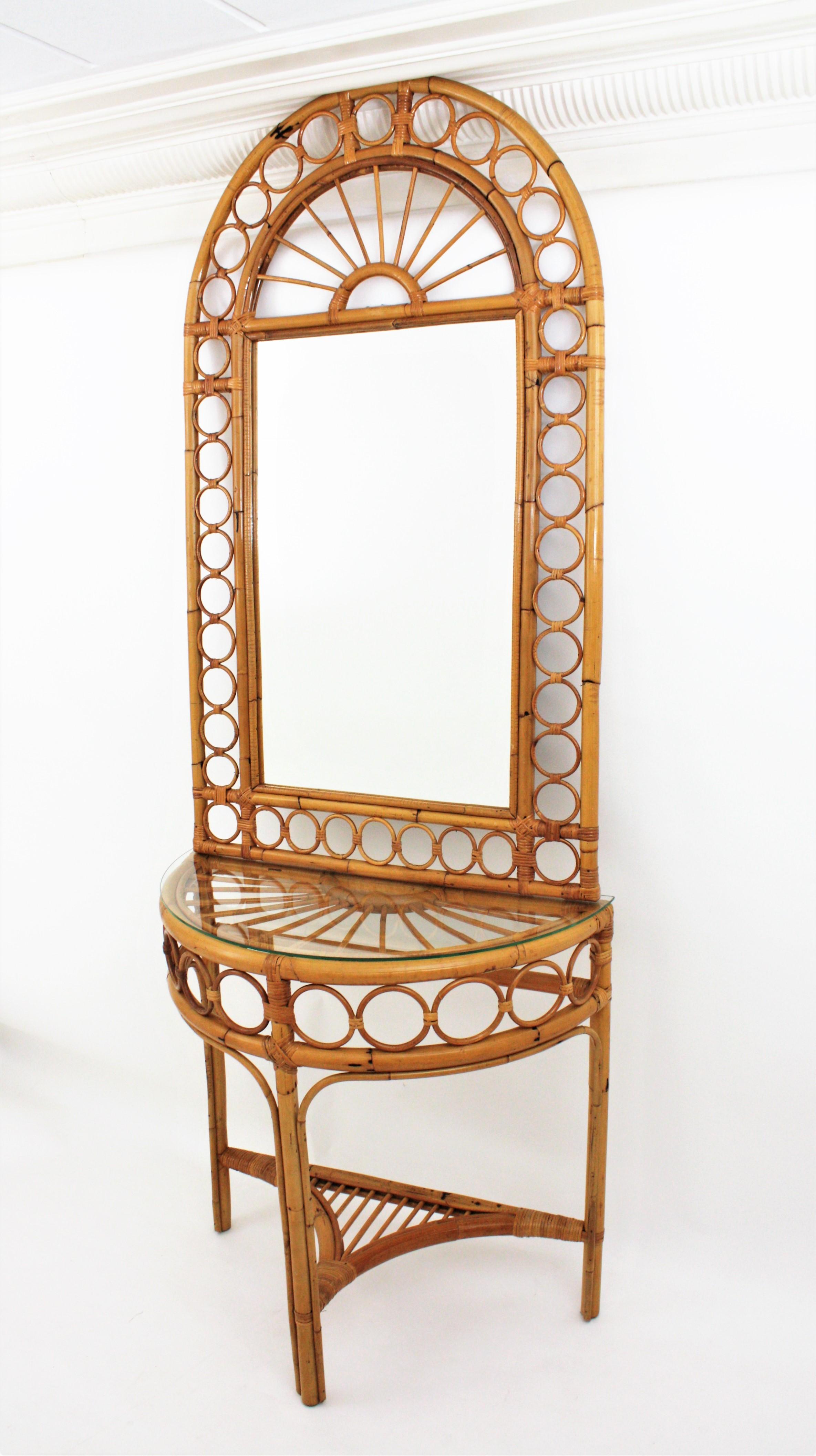 Italian Modernist Bamboo and Rattan Arched Console, 1960s 10
