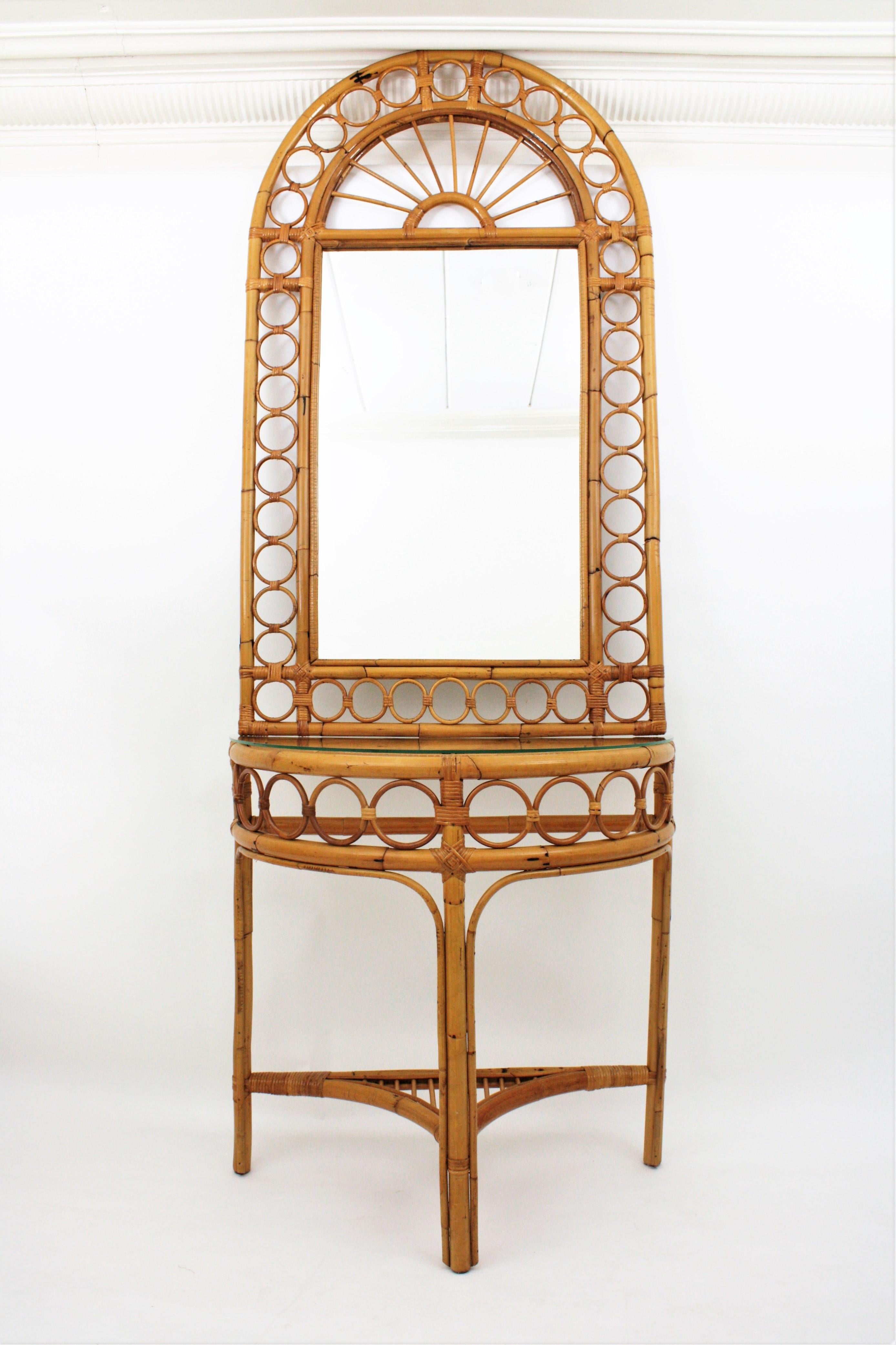 Italian Modernist Bamboo and Rattan Arched Console, 1960s 12