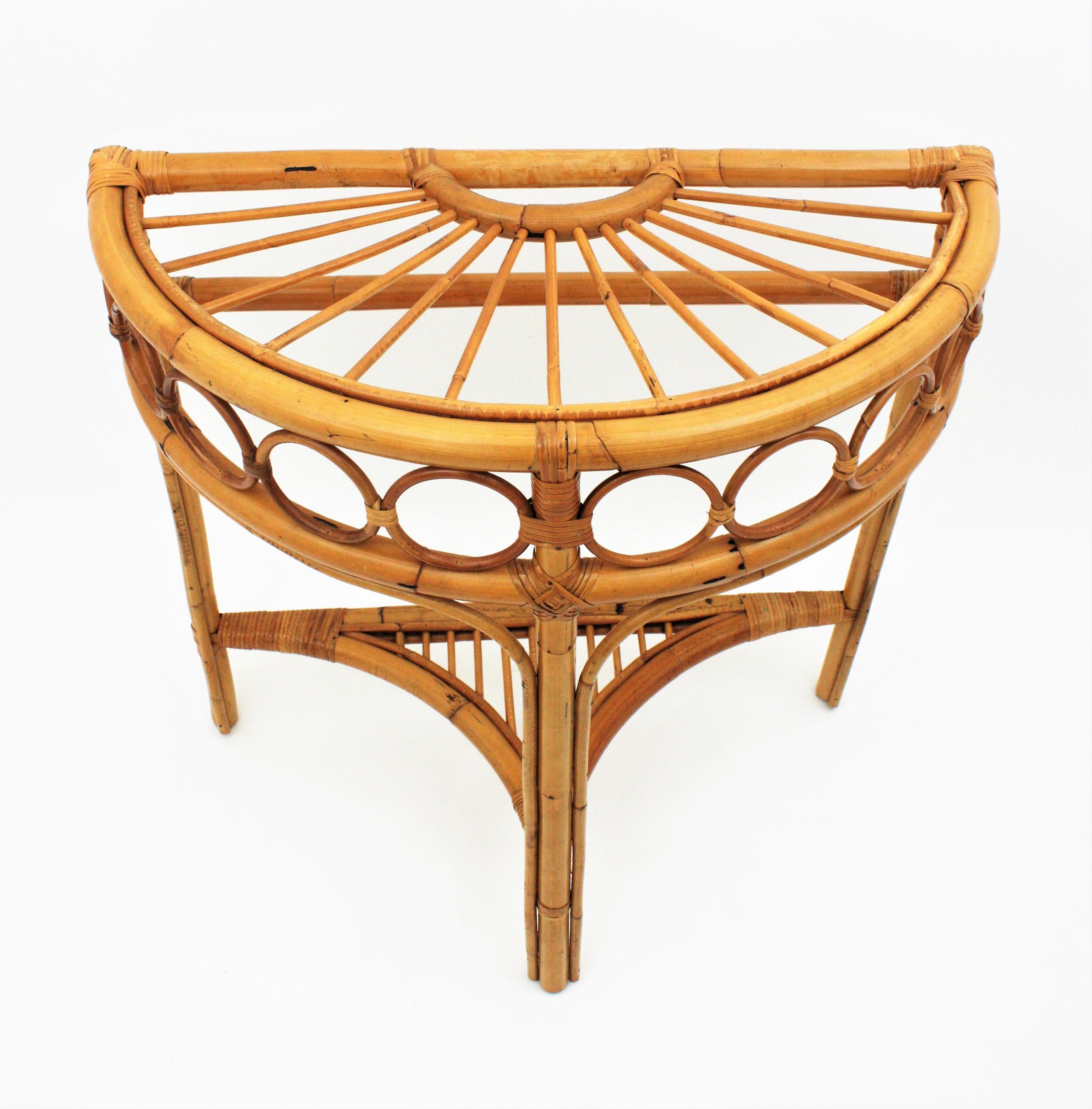 Mid-Century Modern Italian Modernist Bamboo and Rattan Arched Console, 1960s
