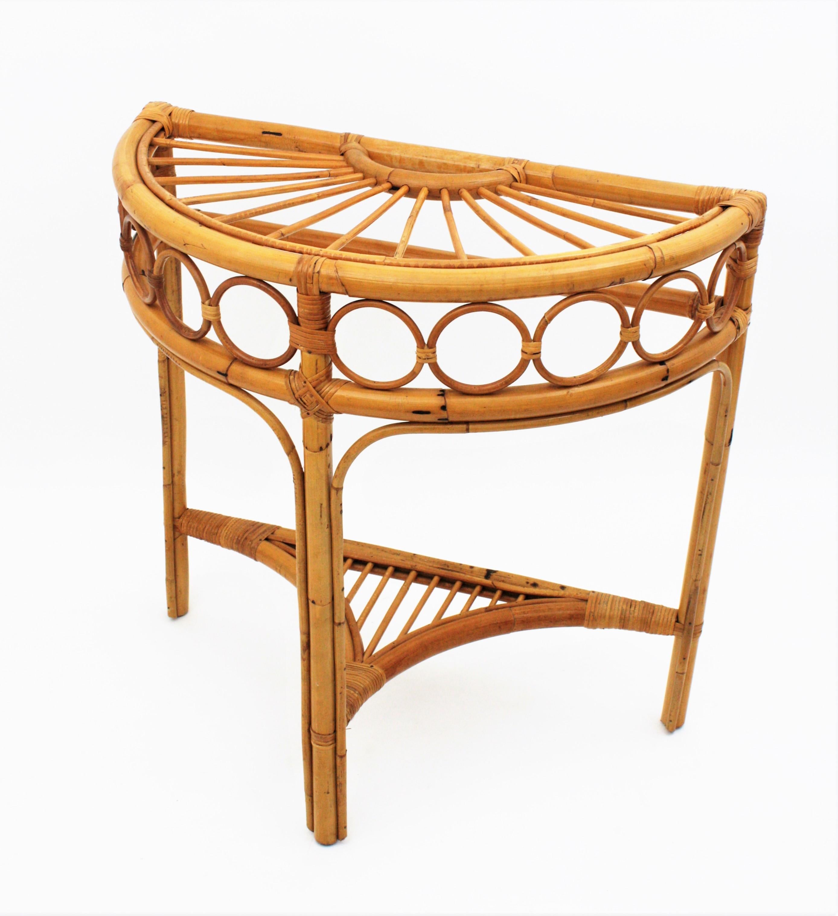 20th Century Italian Modernist Bamboo and Rattan Arched Console, 1960s