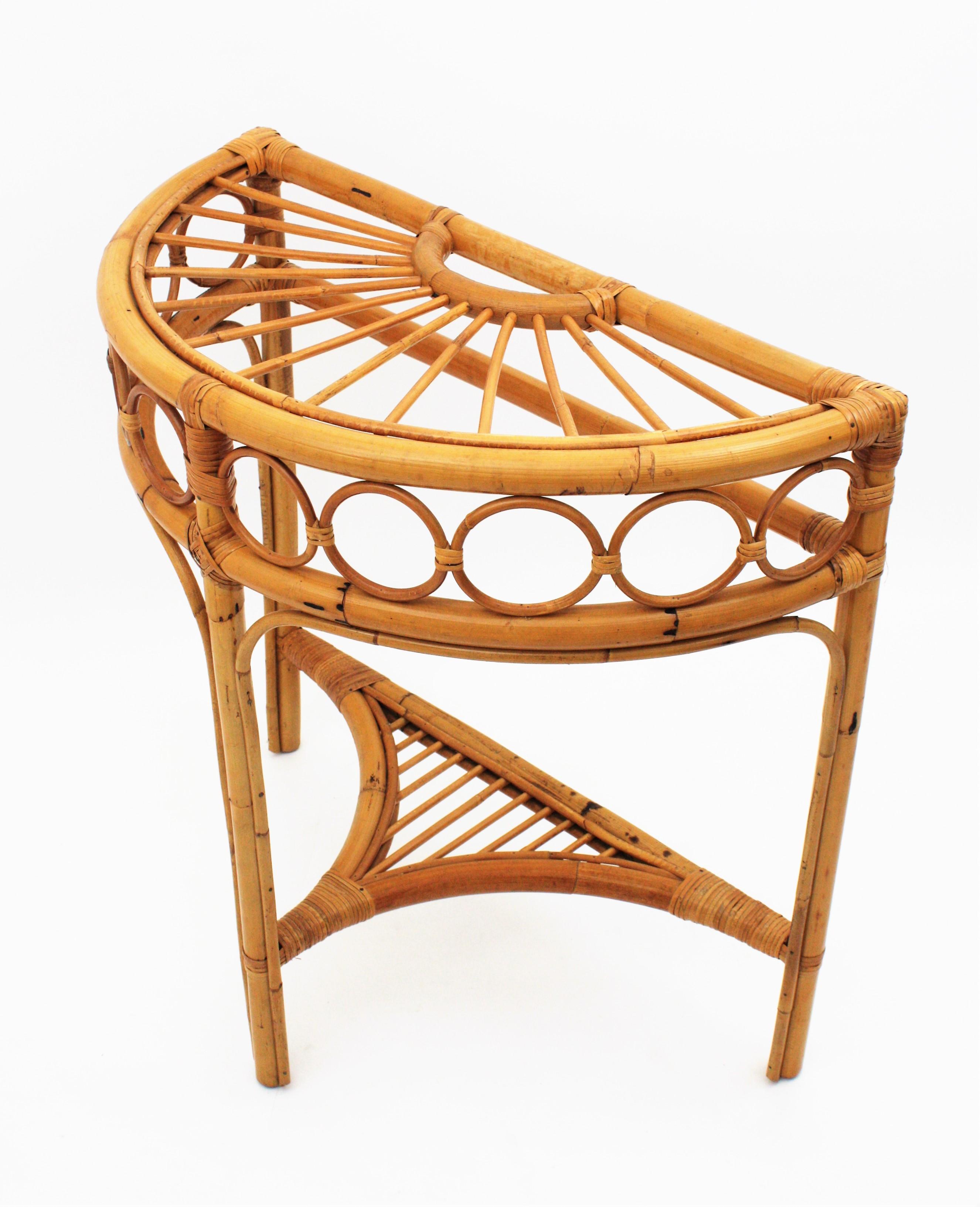 Italian Modernist Bamboo and Rattan Arched Console, 1960s 2