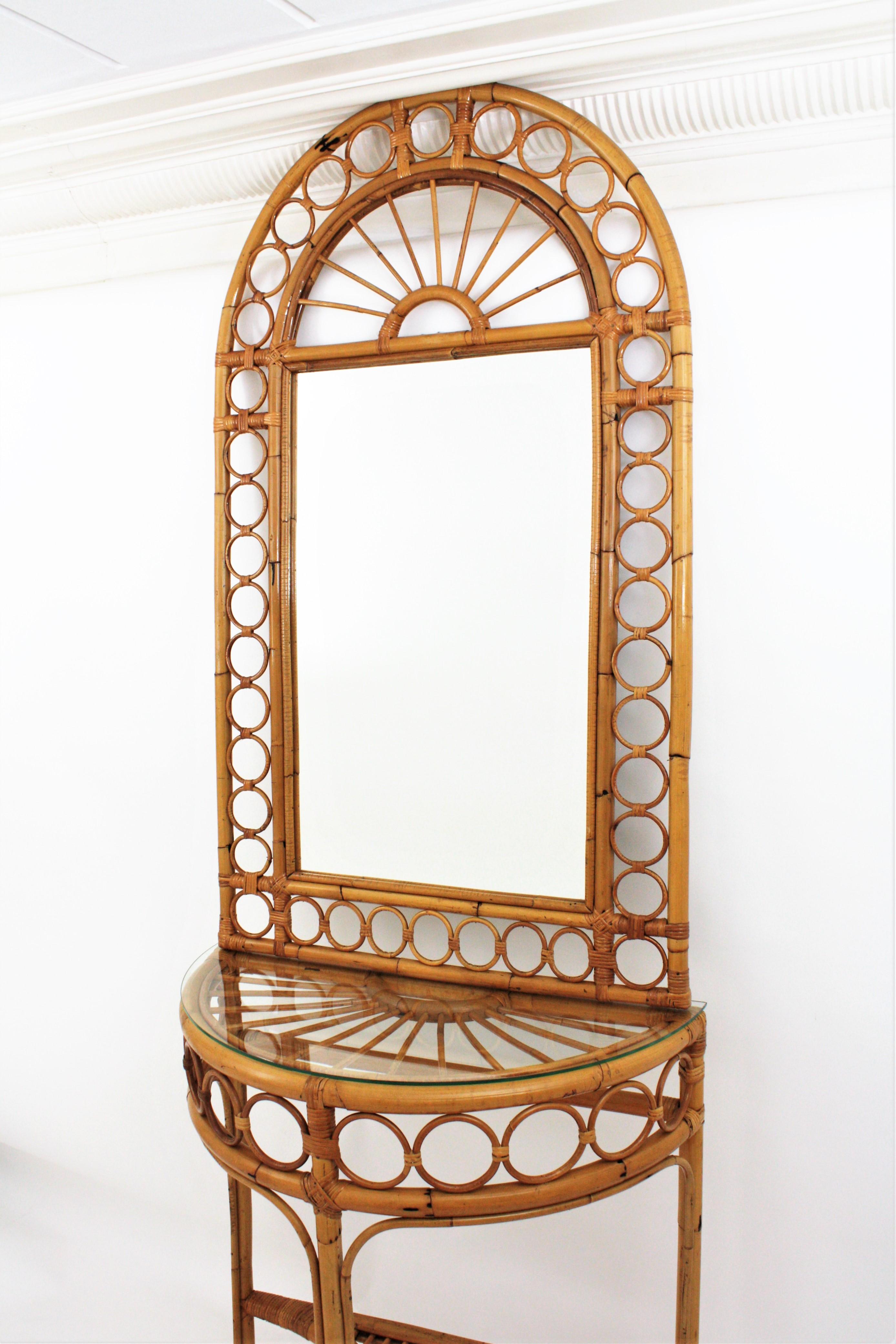 Italian Modernist Bamboo and Rattan Arched Console, 1960s 4