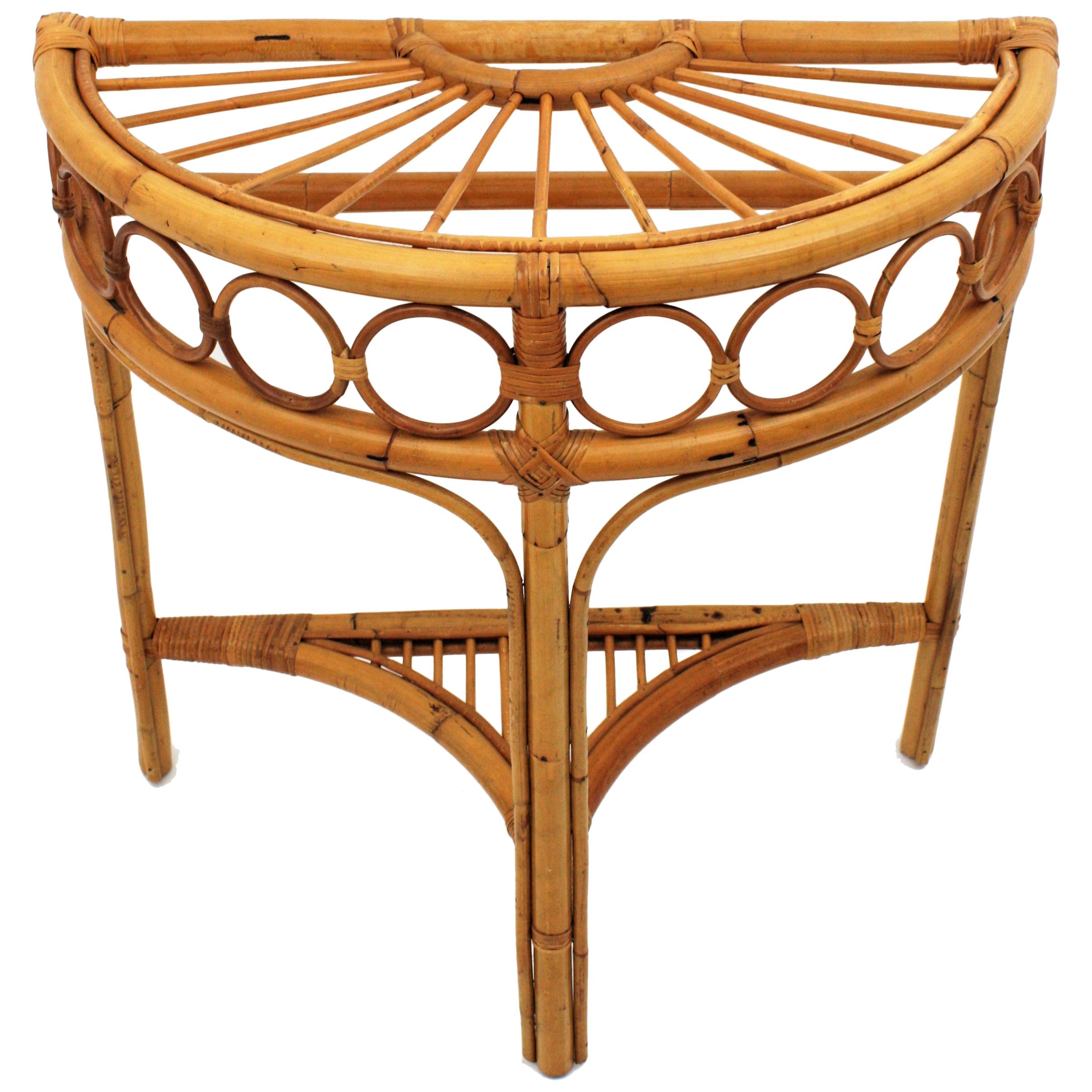Italian Modernist Bamboo and Rattan Arched Console, 1960s