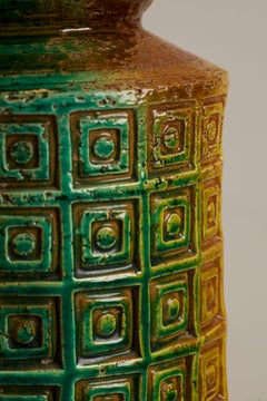 Italian 1960's Amber & Green Etched Pottery Lamp
