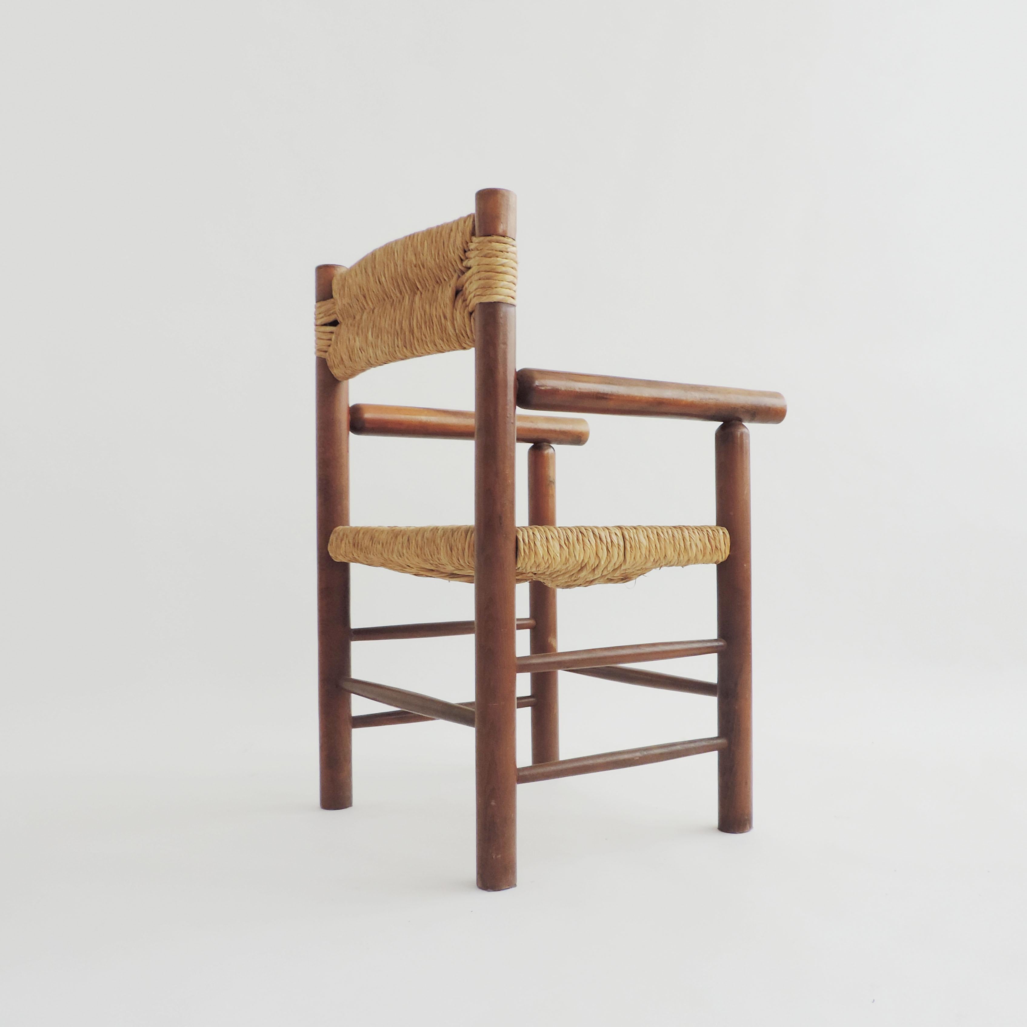 Italian 1960s Armchair in Straw and Wood in the Style of Charlotte Perriand For Sale 5