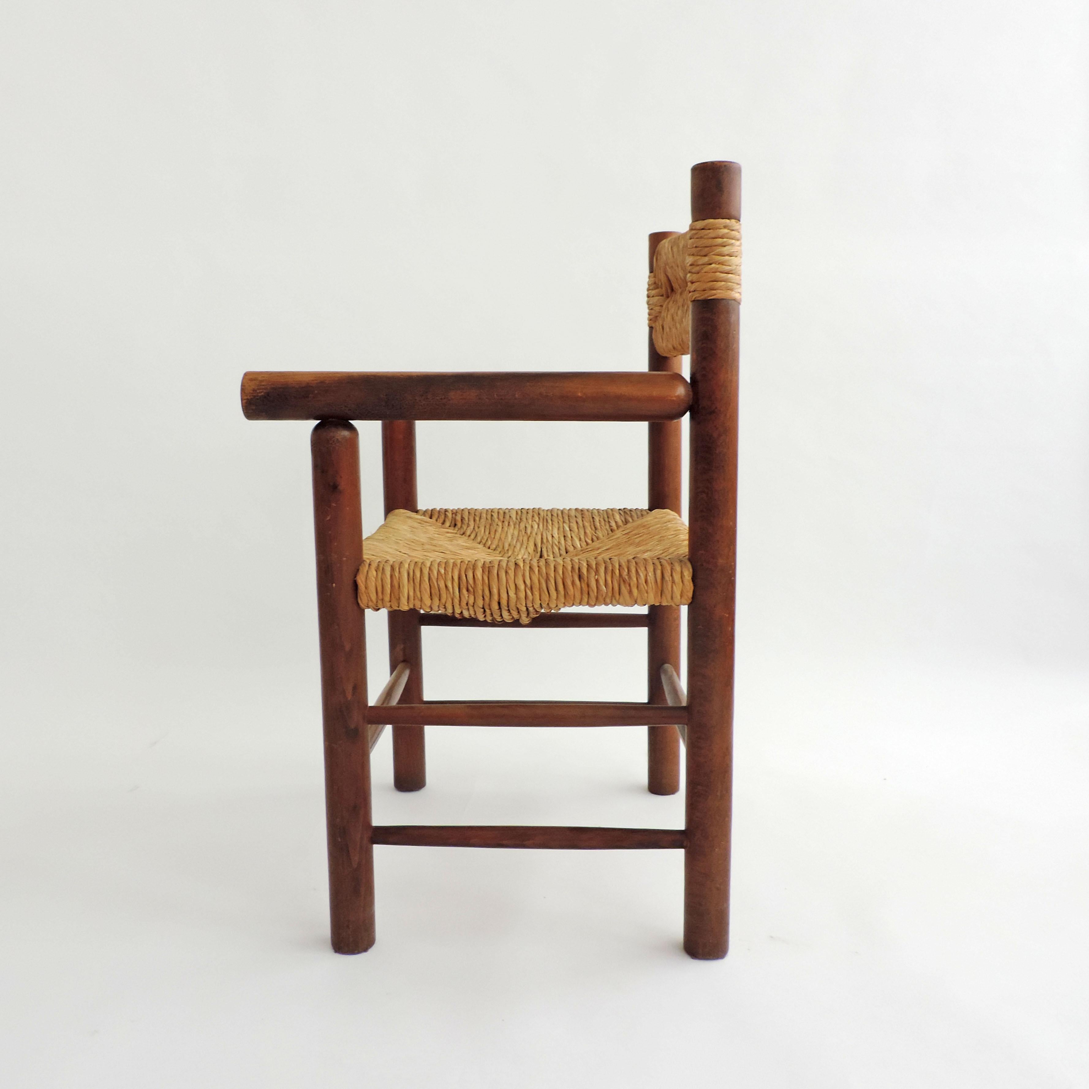 Italian 1960s Armchair in Straw and Wood in the Style of Charlotte Perriand For Sale 2